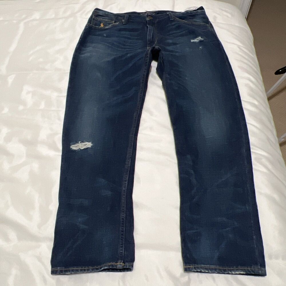 NWT Ralph Lauren Sport Womens 31 Lucy Distressed Denim Jeans Thrashed 35x28.5"